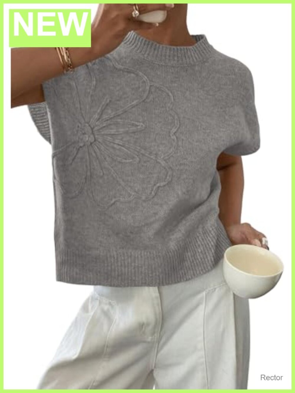 Womens Summer Cap Sleeve Sweater Vest Knit Crewneck Relaxed Fit Top